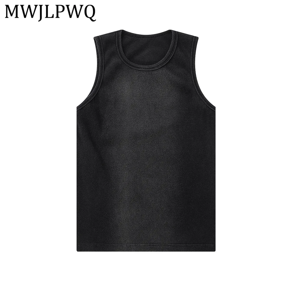 

MWJLPWQ 2026 Летний мужской жилет в американском уличном стиле, с эффектом потертости, модный, однотонный, винтажный, приталенный, простой, свободный крой, топ 13205