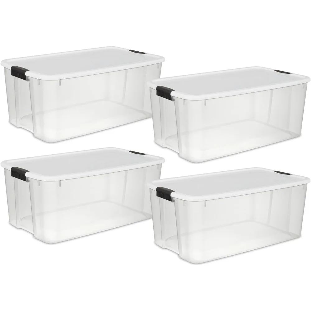 116 Qt Ultra Latch Box, Stackable Storage Bin with Lid, Plastic Container with Heavy Duty Latches to Organize, Clear