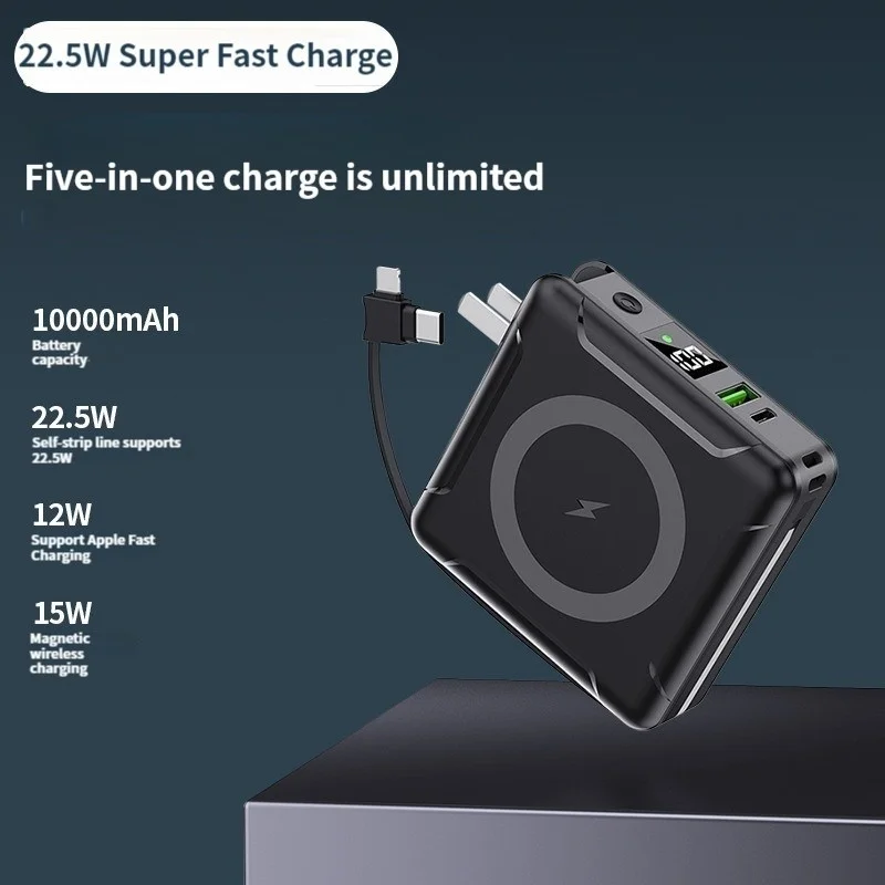 10000mAh Magnetic Power Bank 5 in 1 Wireless Fast Charging External Battery Mobile Travel Charger 6 Generation For Iphone 13 14