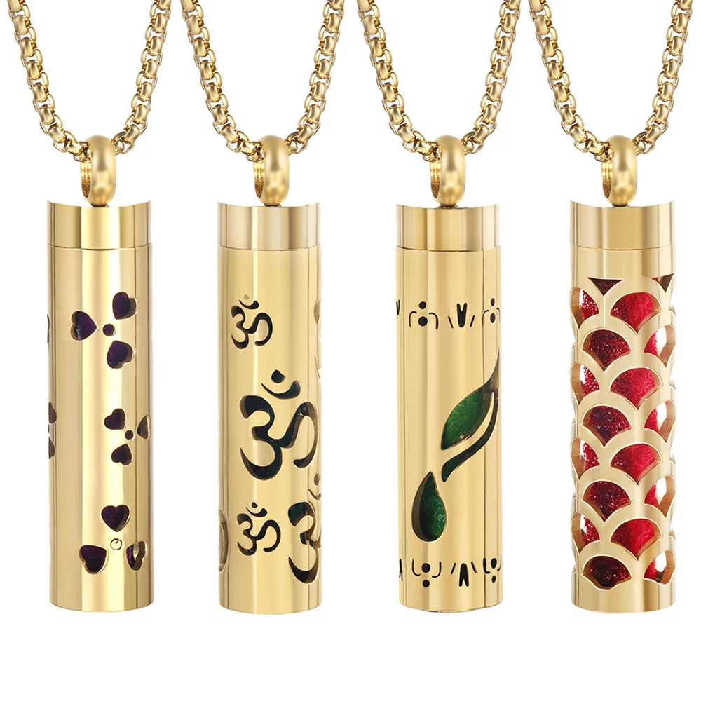 

Geometric Style Golden Aromatherapy Essential Oil Necklace Stainless Steel Perfume Storage Diffuser Lockets Trendy Women Jewelry