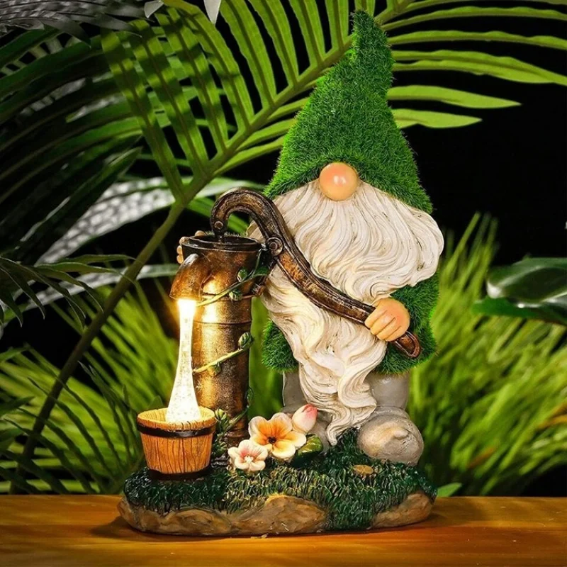 

Solar Resin Statue Garden Statue Ornament Outdoor Flocked Dwarf Gnome Statue Decoration Lawn Lamp