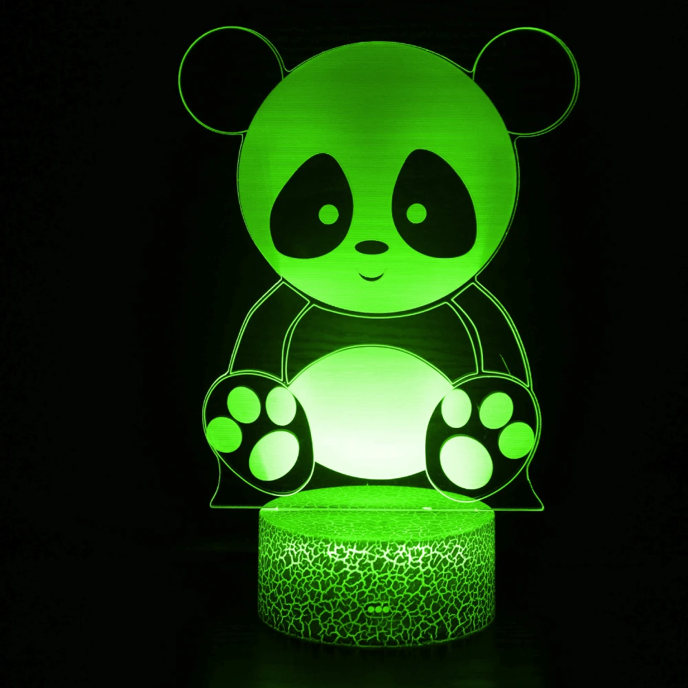 Panda Figure Night Light for Kids Room 3D Illusion Lamp 7 Color Changing Bedroom Decoration Nightlight Birthday Christmas GIft