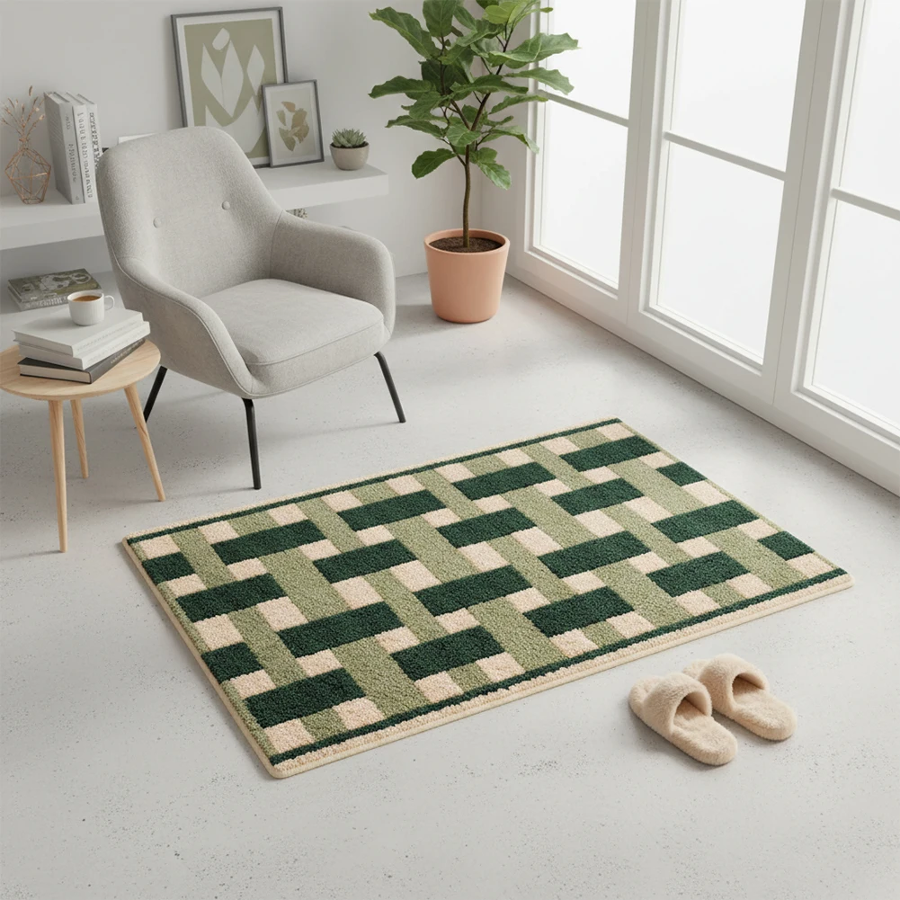 Floor Mat for Bath or Shower Space Combining Classic Visual Appeal with Practical Absorbency and Stability Features