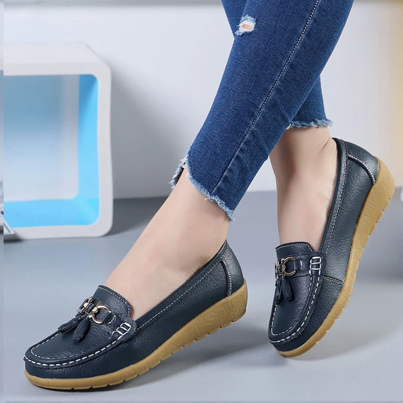 Women Shoes 2023 Spring Autumn Flats Leather Breathable Moccasins Women Boat Shoes Ballerina Ladies Casual Shoes Zapatos Mujer