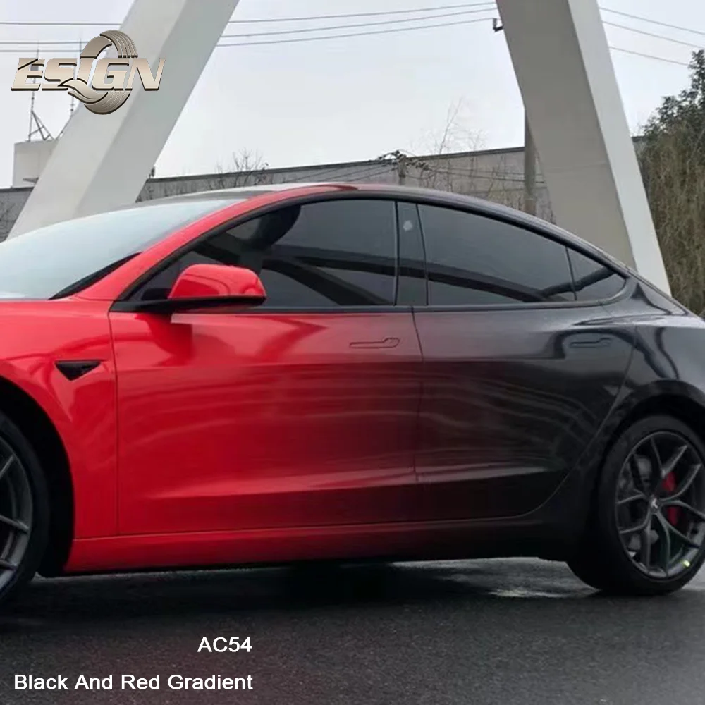 AC54 Vinyl-Abdeckfolie mit schwarzem und rotem Farbverlauf für Autoverpackungen
