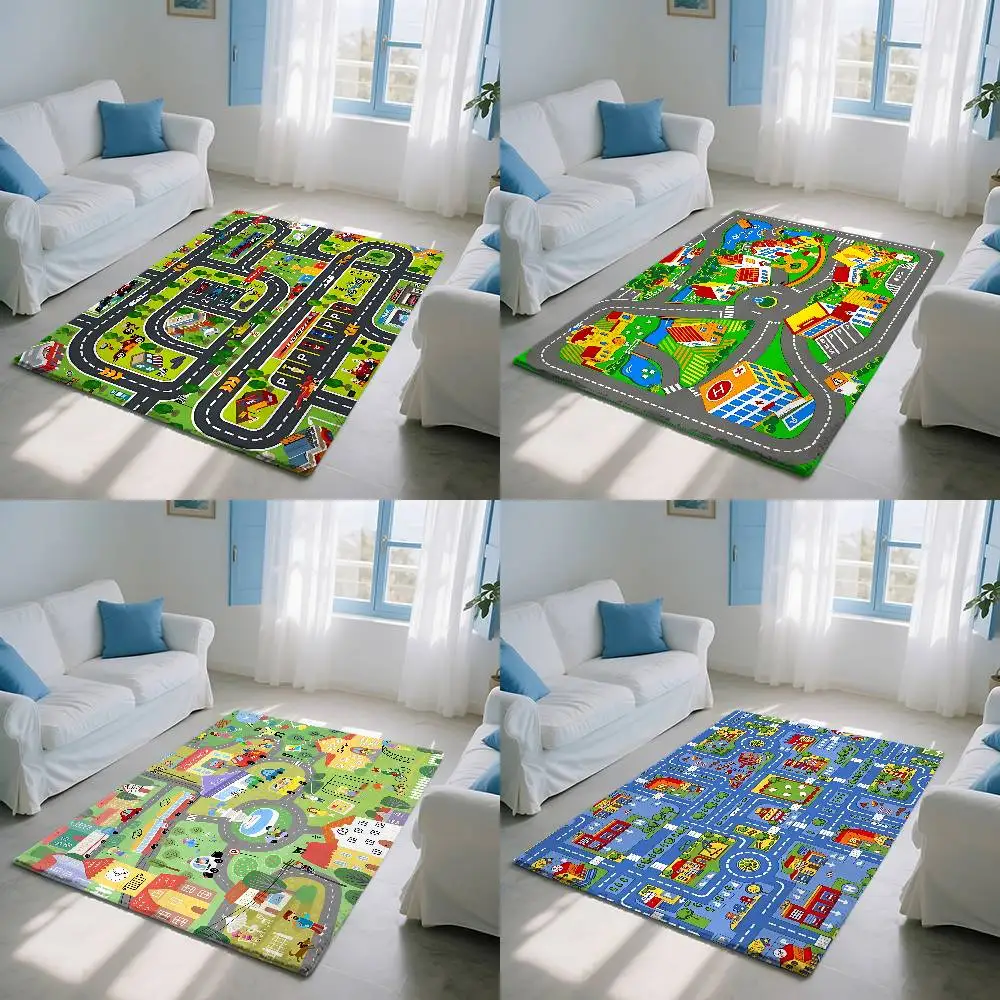 

Car Play Mat For Boys And Girls Highway City Traffic-Themed Entry Door Floor Mat Festive Decorations Carpet Bathroom Anti-slip
