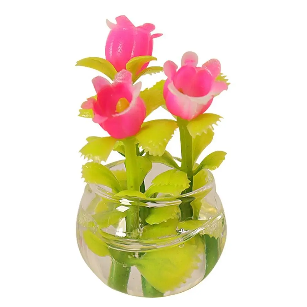 ドールハウス用ミニプラスチック花瓶,ミニチュアアクセサリー,緑のルオ植物,完成した花,屋外,ドールハウスモデル,1:12