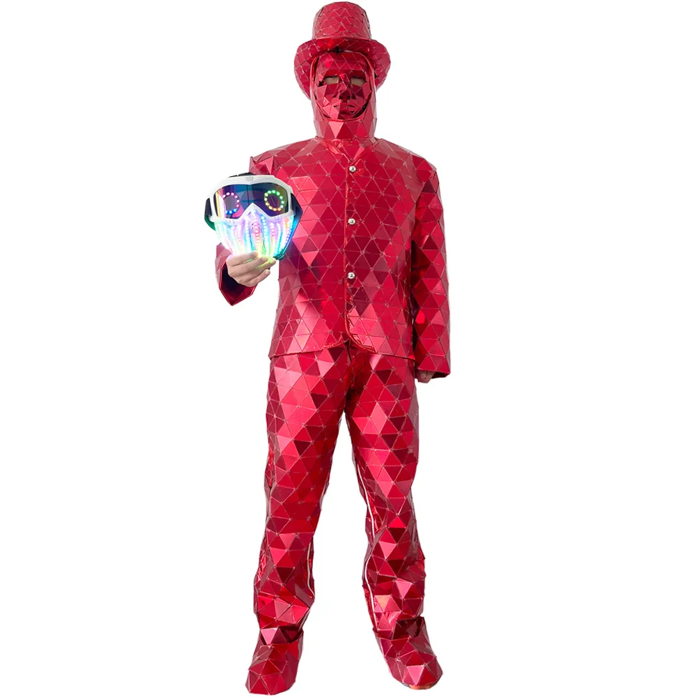 

Летний фестиваль, светящийся диско-костюм, блестящий зеркальный костюм для мужчин и женщин, зеркальный костюм на Хэллоуин, костюм для шоу, танцевальные костюмы, сшитые вручную