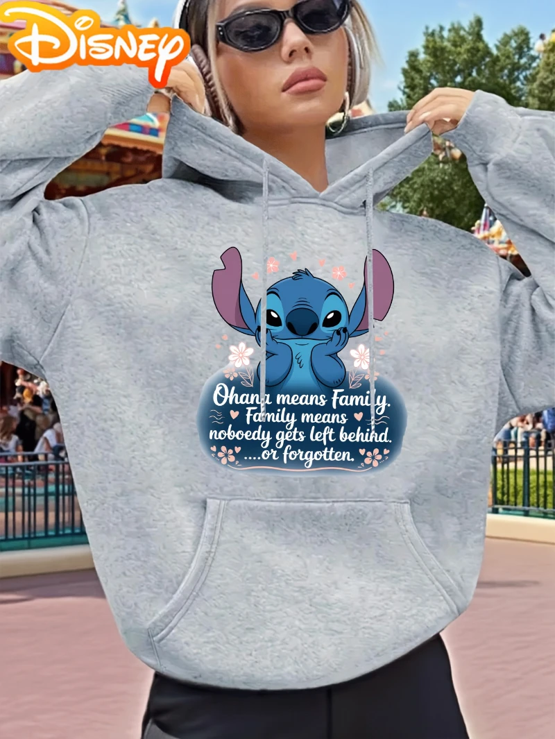 

Potdemiel Women'S Hoodie - "Ohana Means Family" Quote, Cozy Fall/Winter Casual Pullover with Stitch & Floral Design, Round Neck