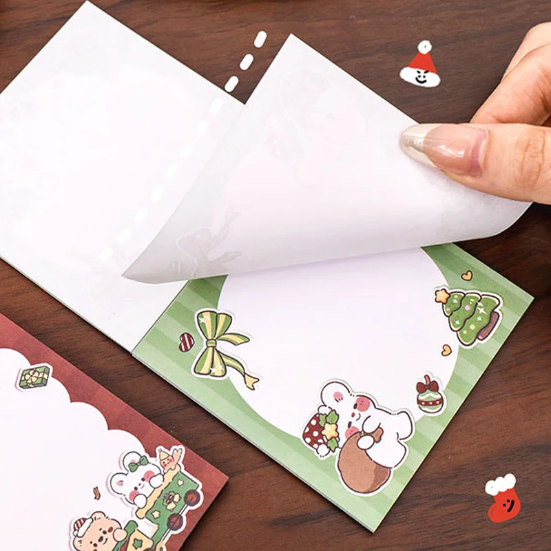 50 hojas de notas adhesivas de dibujos animados, bonitos blocs de notas, Bloc de notas creativo de Navidad, papel de mensaje portátil, suministros escolares y de oficina, regalos