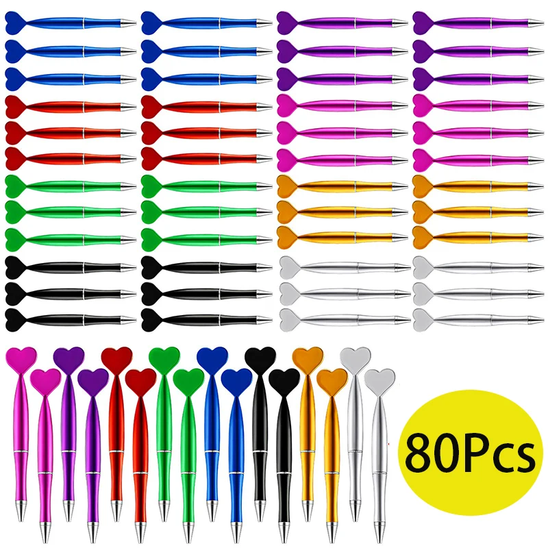 

80Pcs Valentine's Day Heart Shaped Pens Multi Colors Heart Ballpoint Pens Black Ink Decorative Cute Pens Office Pens for Women