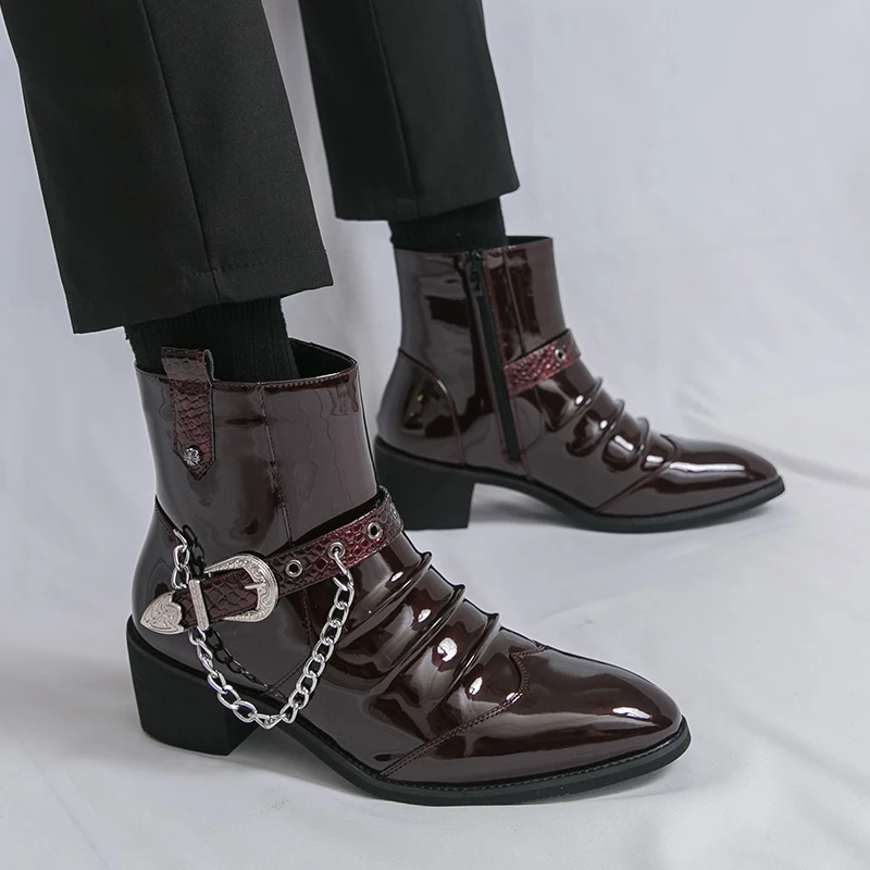 

Quality Men's High Top Western Cowboy Boots Fashion Side Zipper Street Style Leather Boots Brand Business Outdoor Casual Boots