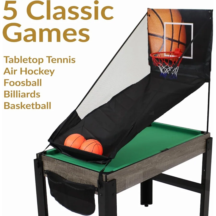 طاولة ألعاب متعددة 5 في 1 من Sunnydaze لطاولة ألعاب كومبو مع بلياردو بوش هوكي فووسبالل بينج بونج وكرة السلة - 45 بوصة