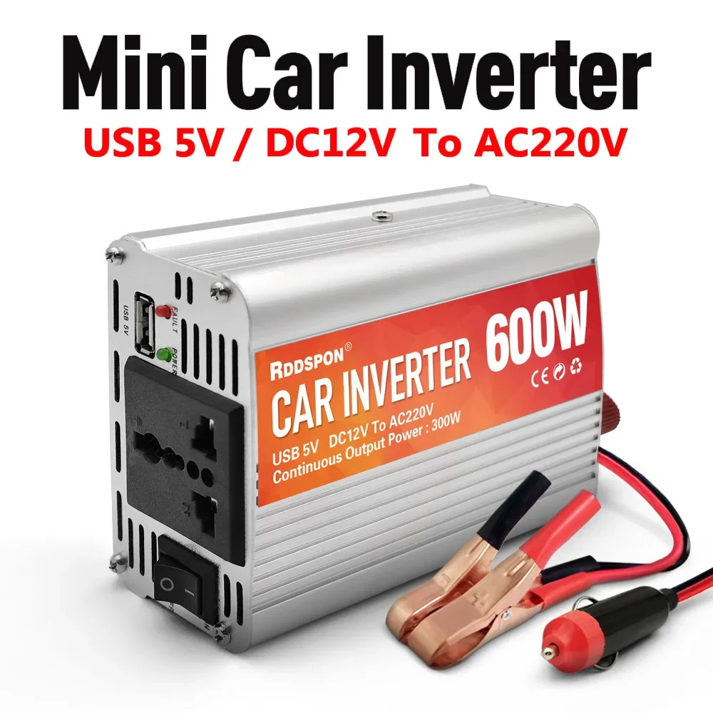 Mini Car Inverter 200W/400W/600W/800W/1000W Portable DC12V To AC220V Inverter USB Interface Low Noise Overload Protection