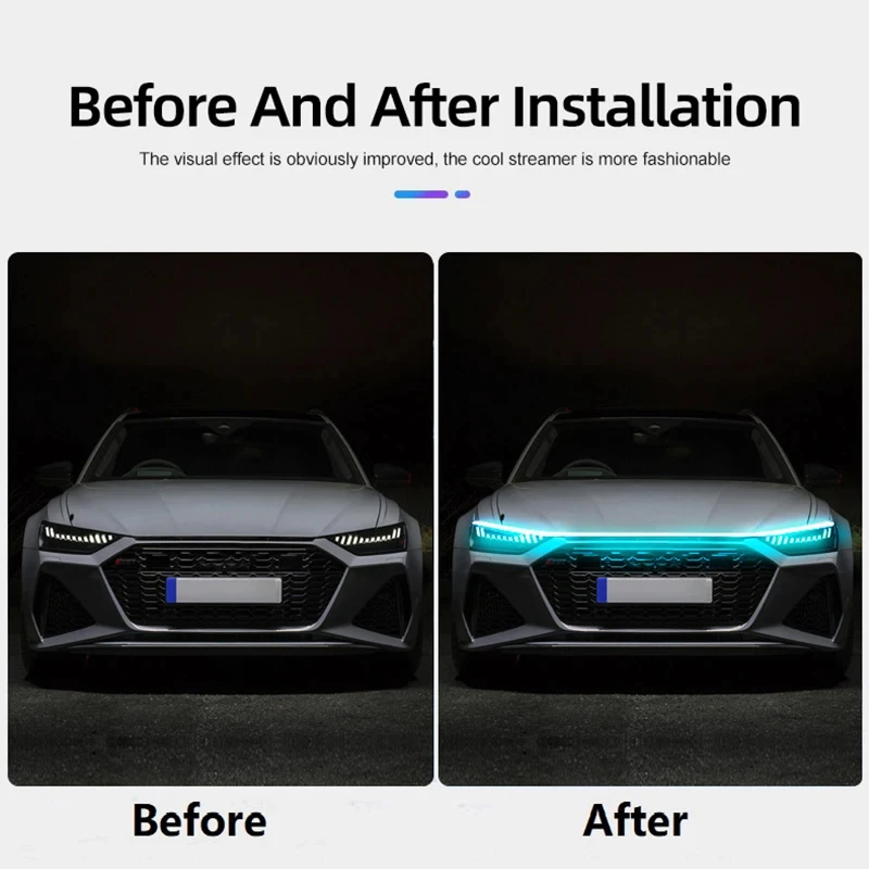 Led Car Hood Light Strip Start-Scan Daytime Running Light Auto Modified Front Headlight Engine Hood Decorative Ambient Lamp 12V