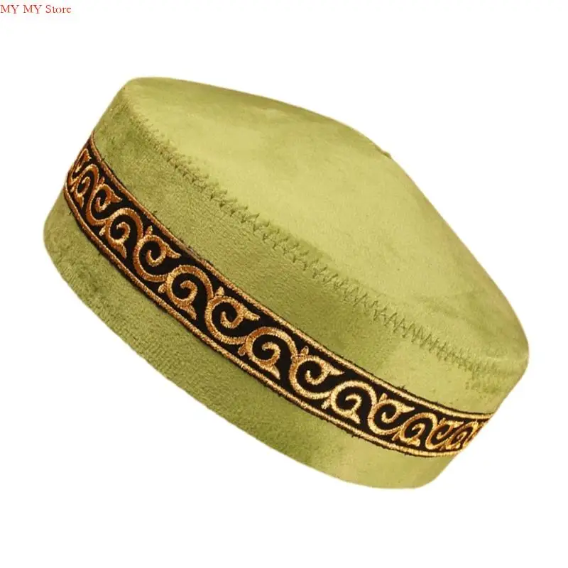 N1HE أغطية رأس سعودية للرجال المسلمين قبعات جمجمة يهودية تصميم دائري كلاسيكي أغطية رأس احتفالية قبعة مطرزة