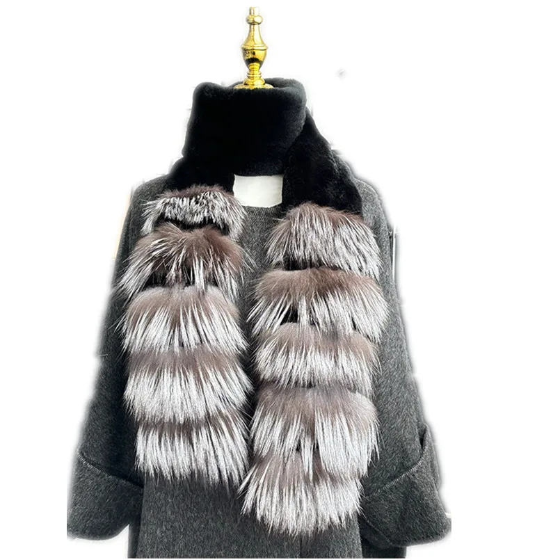 Real Fox Fur Scarf Men women Unisex Winter Warm Fluffy Soft Wraps Big Gray Fur Accessories