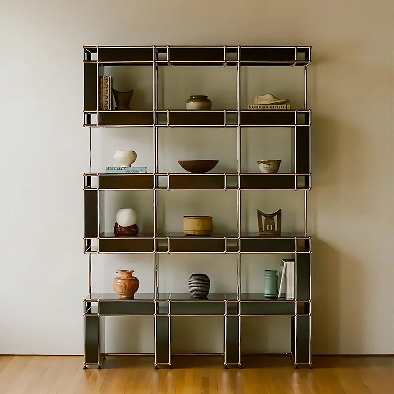 

&For Best-Selling Simple Modern Trendy Stainless Steel Bookcase Light Luxury Vintage Style Study Display Cabinet