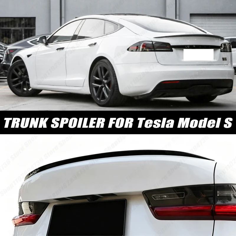 120CM Glossy Black Soft Rubber Universal Rear Trunk Spoiler 5D Carbon Look Tail Wing Fit For Tesla Model S Car Accessories
