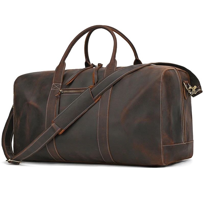 Luxury Style Crazy Horse Leather Men Travel Handbag Grande Durable Male Cowhide Duffe Bag Tote Genuine Leather Handbag Large Bag