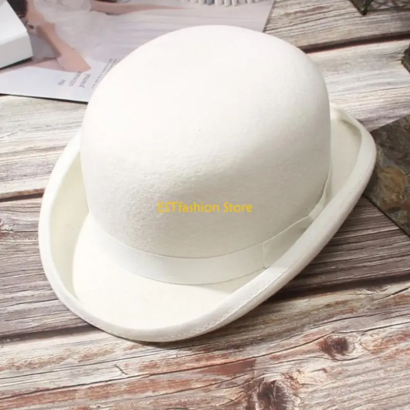 Y5GC Wool Fedora Top Hat White Short Brim Magician Hat Surprise Gift for Boyfriend