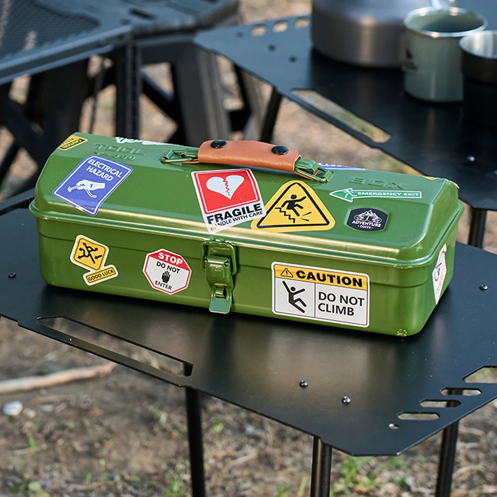 Caja de almacenamiento de herramientas al aire libre, portátil, para acampar, Picnic, de mano, de Metal, con asa, suministros de almacenamiento de