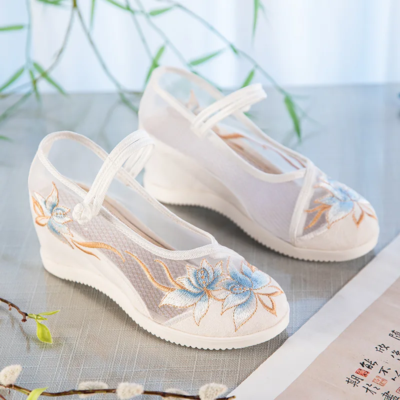 

CY294 Summer New Old Beijing Cloth Shoes Mesh Gauze National Style Cheongsam Shoes with Increased Ancient Han Clothing Shoes