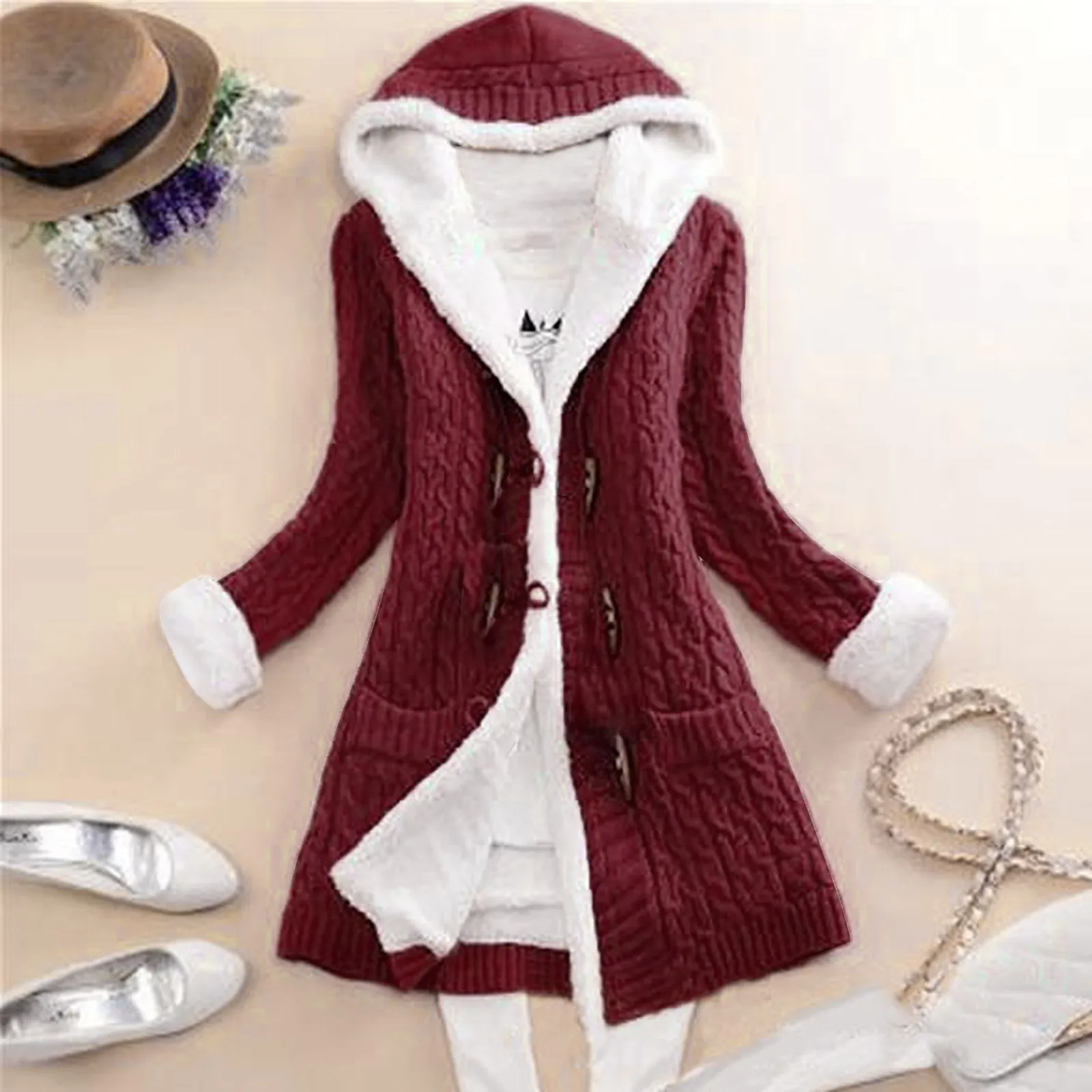 Women Solid Color Sweater Knitted Stripe Button Long Sleeve Loose Fit Elegant Cardigan Woolly Vacation Overall Clothes Garment