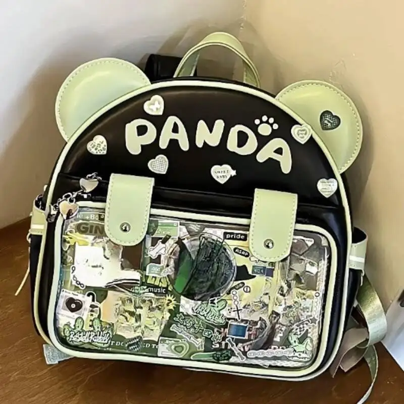 Patchwork Contrast Color Letter Print Backpac Fashion Kawaii Transparent Ita Bags New Women Students Casual Sweet Y2k Schoolbags