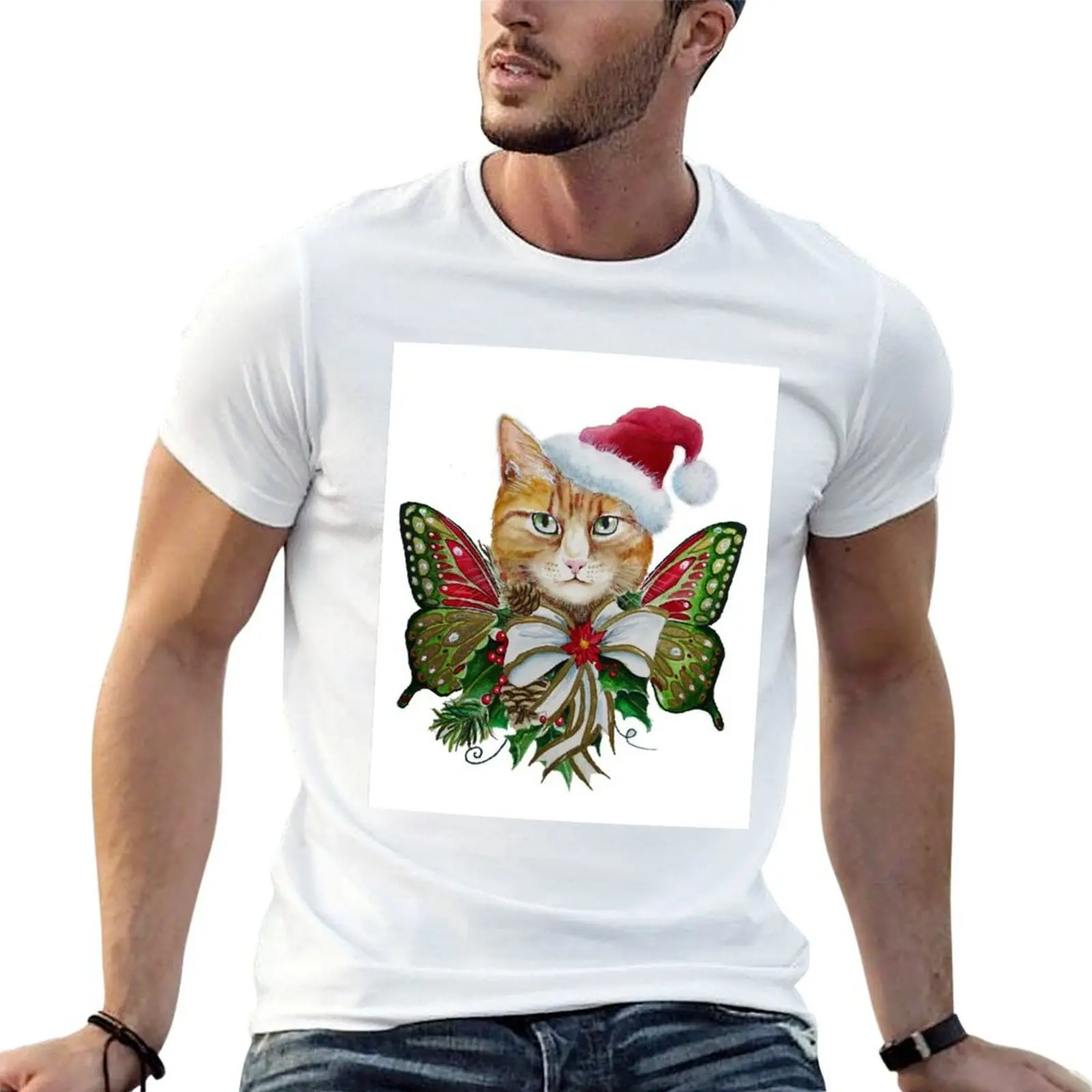 

cat shirt for shirt man Yule cotton 100 designer t t percent Santa shirt cotton man T-Shirt Christmas man t