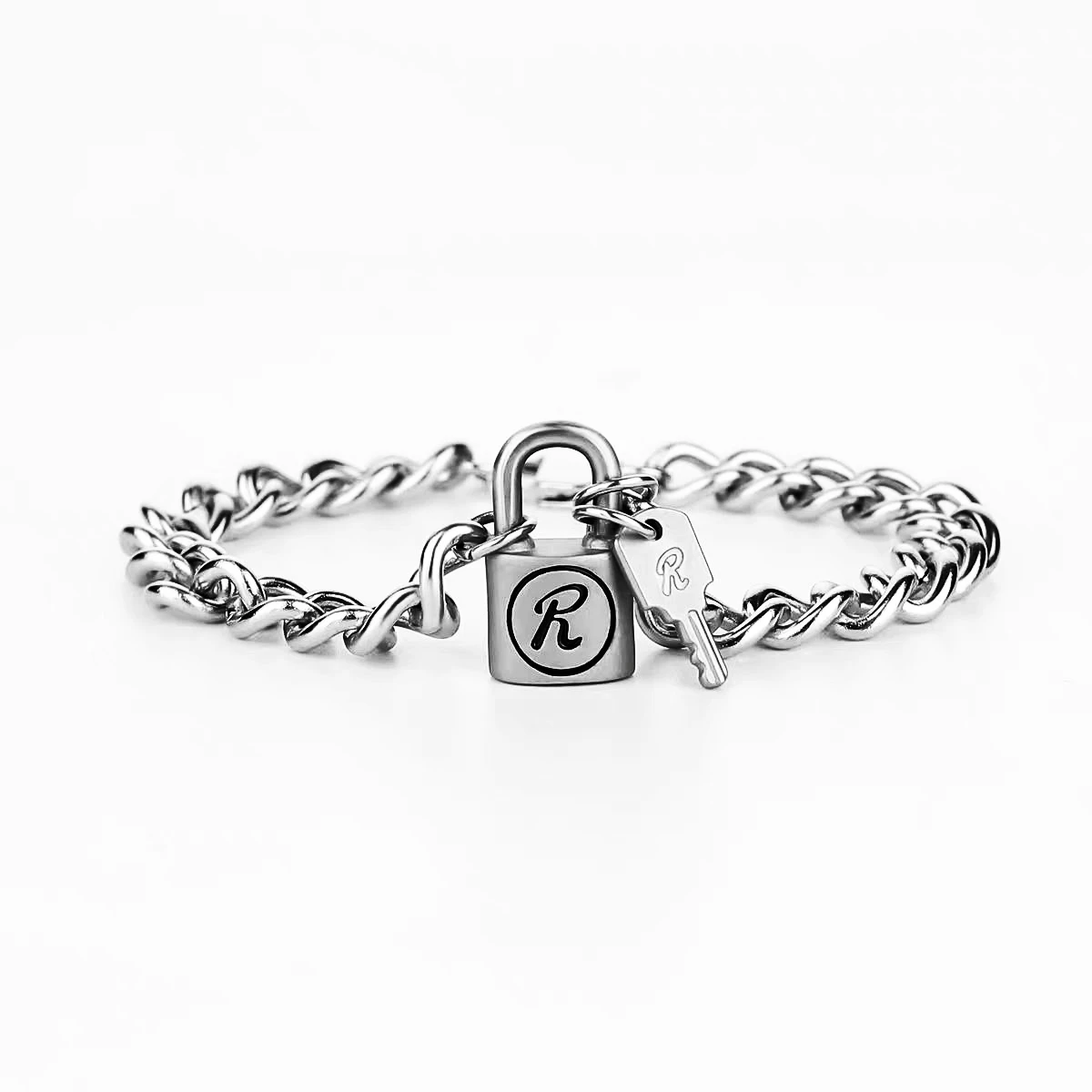 

Luxury R Lock Bracelet Punk Black Rock Buckle Pendant Bracelet Female Trend Bracelet For Women Men Girls Party Jewelry Gift