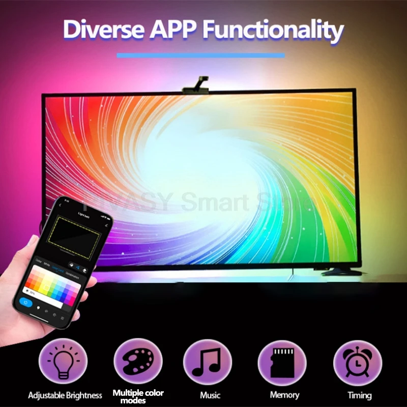 テレビ周囲光スマートカメラ同期ライトスクリーン連動RGB LEDストリップDC12V FPCフレキシブルカラフルバックライト（55～75インチテレビ用）
