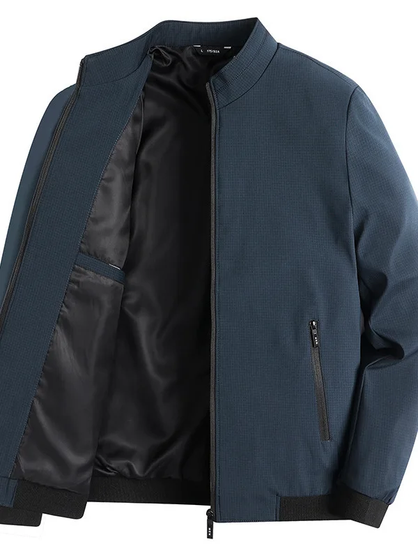 

Повседневная осенняя куртка для мужчин 40 лет, деловой стиль, с длинным рукавом, воротником-стойкой, свободного кроя, из смесового полиэстера, верхняя одежда