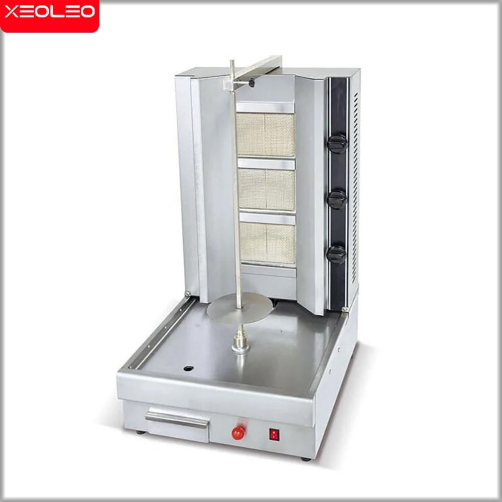 XEOLEO Doner Kebab Machine Three Head Gas Rotating Grill Vertical Gas Shawarma Broiler Food Processor Gas Rotisserie Equipment