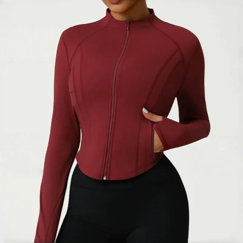 

Women's Slim Yoga Top with Stand Up Collar Nude and Tight Fitting Outerwear Outdoor Sports Running Leisure and Fitness Clothing