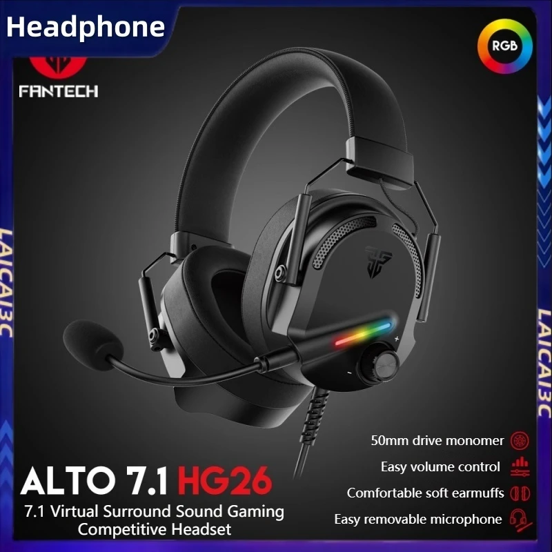 

FANTECH Alto HG26 Gaming Headphone 7.1 Virtual Surround Sound 50mm Driver Unit Detachable Microphone Rgb Pc Xbox Esports Player