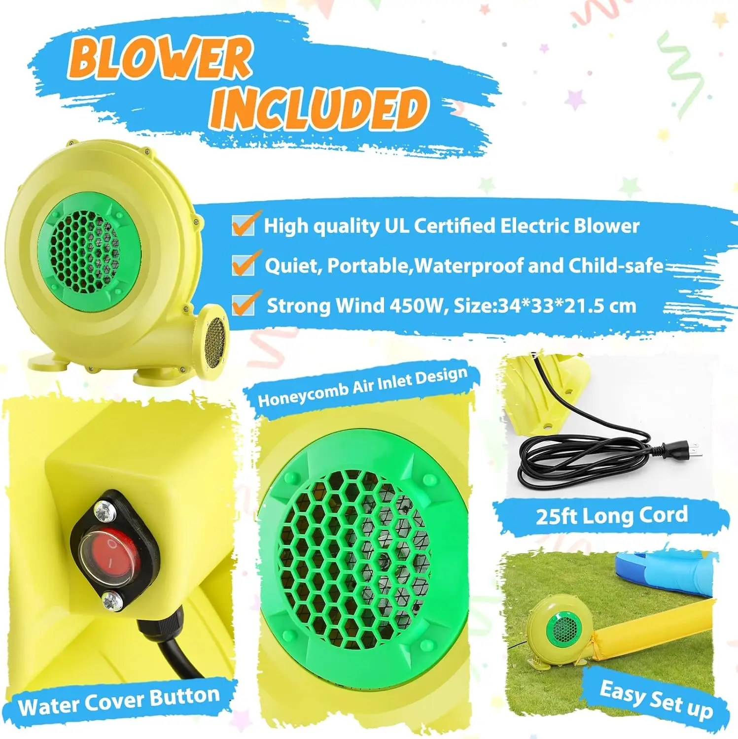 منزل ترتد قابل للنفخ للأطفال ، قلعة مع منفاخ ، خارجي وداخلي ، حديقة مائية للفناء الخلفي ، 2 انقسام