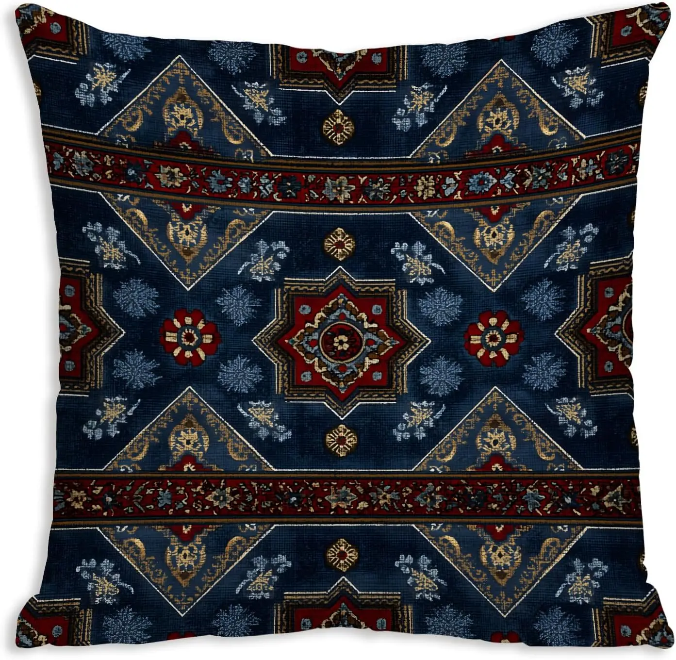 Luxurious Boho Geometric Print Pillowcase Navy Blue Moroccan Ethnic Tapestry Throw Cushion Cover 18x18 Inch Home Decor