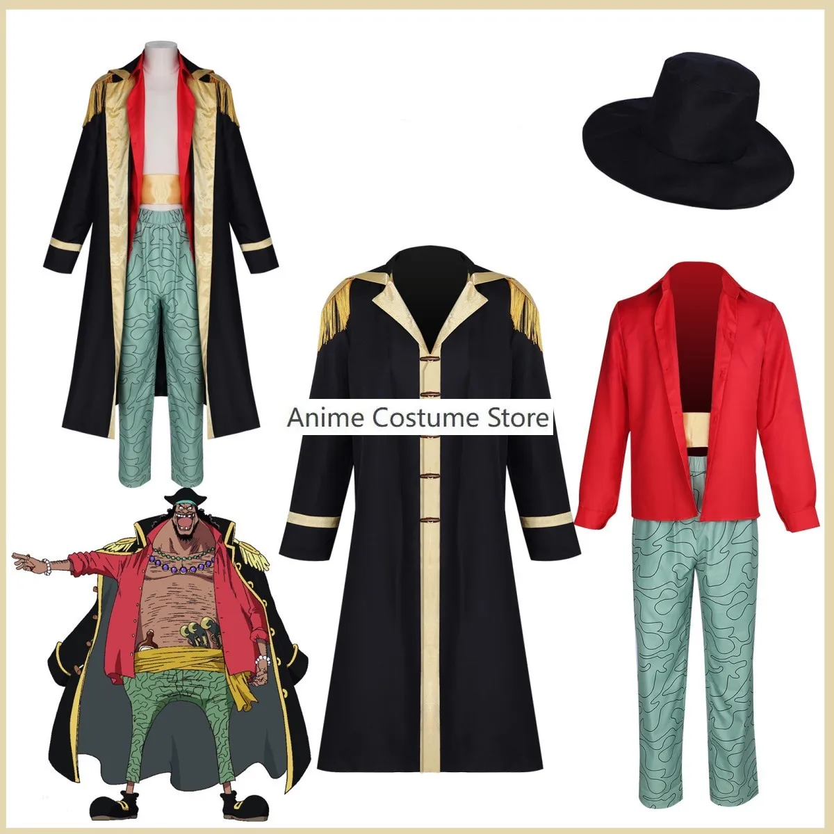 Anime Marshall D Teach Cosplay Costume Four Emperors Blackbeard Wig Black Cloak Uniform Full Set Man Carnival Christmas Suit