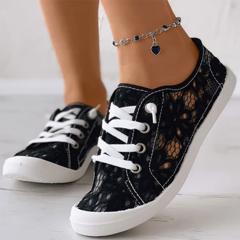 

Summer Lace Mesh Women Sneaker Breathable Lace-up Casual Shoes Plus Size 36 43 Lightweight Flat Sneakers Zapatos De Mujer