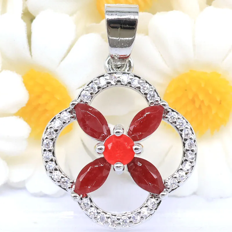 Buy 4 Get 1 Free 29x20mm Fancy Real Red Ruby Green Emerald Sapphire CZ Gift For Girls Silver Pendant