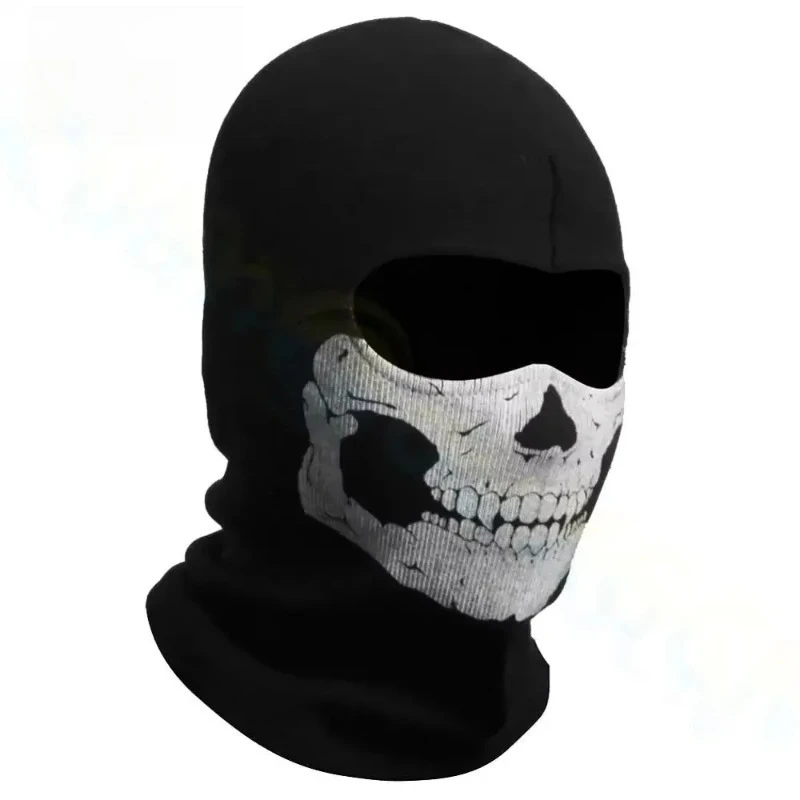 Motorcycle Balaclava Full Face Mask Skull Print Motorbike Full Face Mask Windproof Skiing Head Neck Warmer Bicycle Helmet Liner
