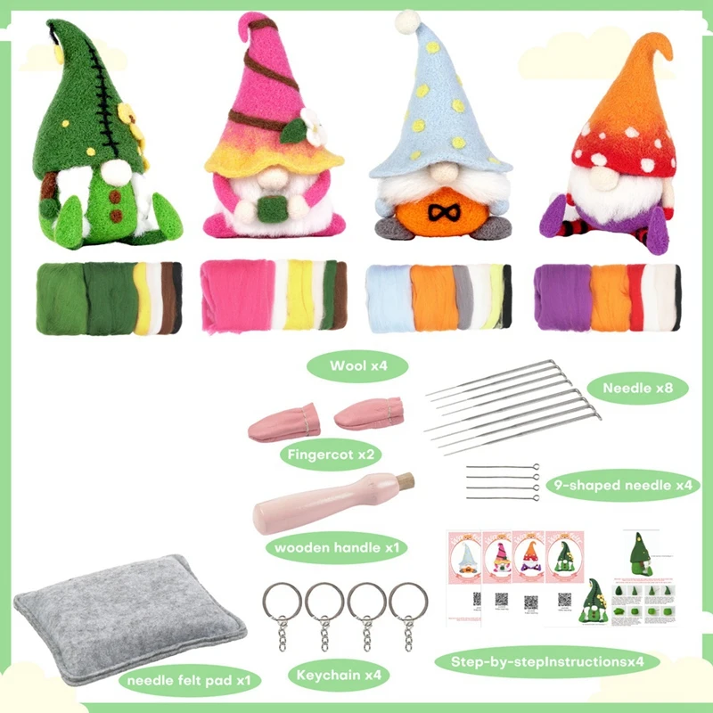 Faceless Gnome Needle Felting Kit Material Package For Beginners With Felting Needles,Finger Cot,Felt Cloth,Foam Table,Tool