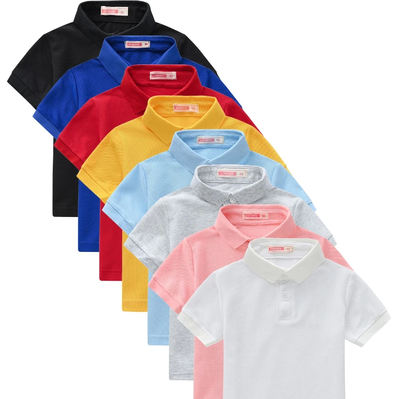 

8-Piece Set Boys & Girls Solid Color Short Sleeve, Children's Fashion Collar Kindergarten & Elementary School Class Uniform