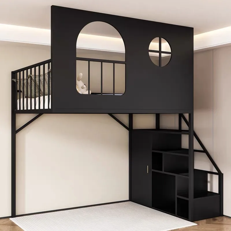 Light luxury wrought iron bed School dormitory bed Under table Children's elevated bed