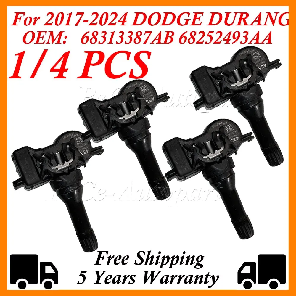 68313387AB 1/4PCS TPMS SENSOR FOR 2017-2024 DODGE DURANGO TIRE PRESSURE SENSOR 433MHz 68252493AA 68252493AB