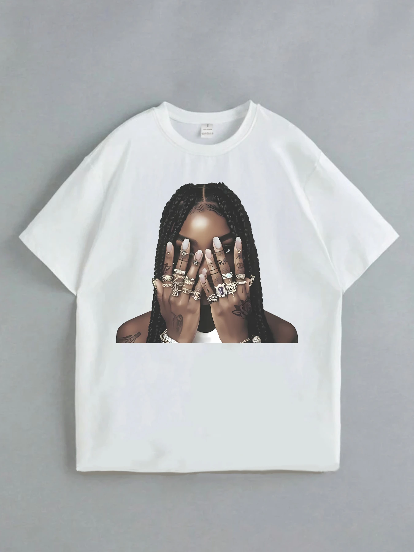 

Covering your face with a dirty braid ladies short-sleeved T-shirt summer daily coat fashion women dress