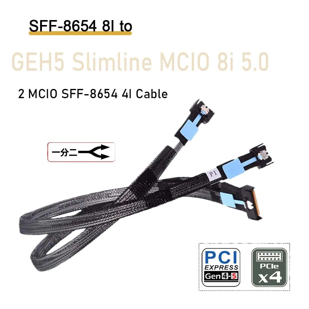 

PCI-E 5.0 GEN5 Slimline MCIO 8i To Dual Port MCIO 4I Server Cable 38Pin Male Extender Cable 50cm PCI-E 8i 74Pin Male 0.5m