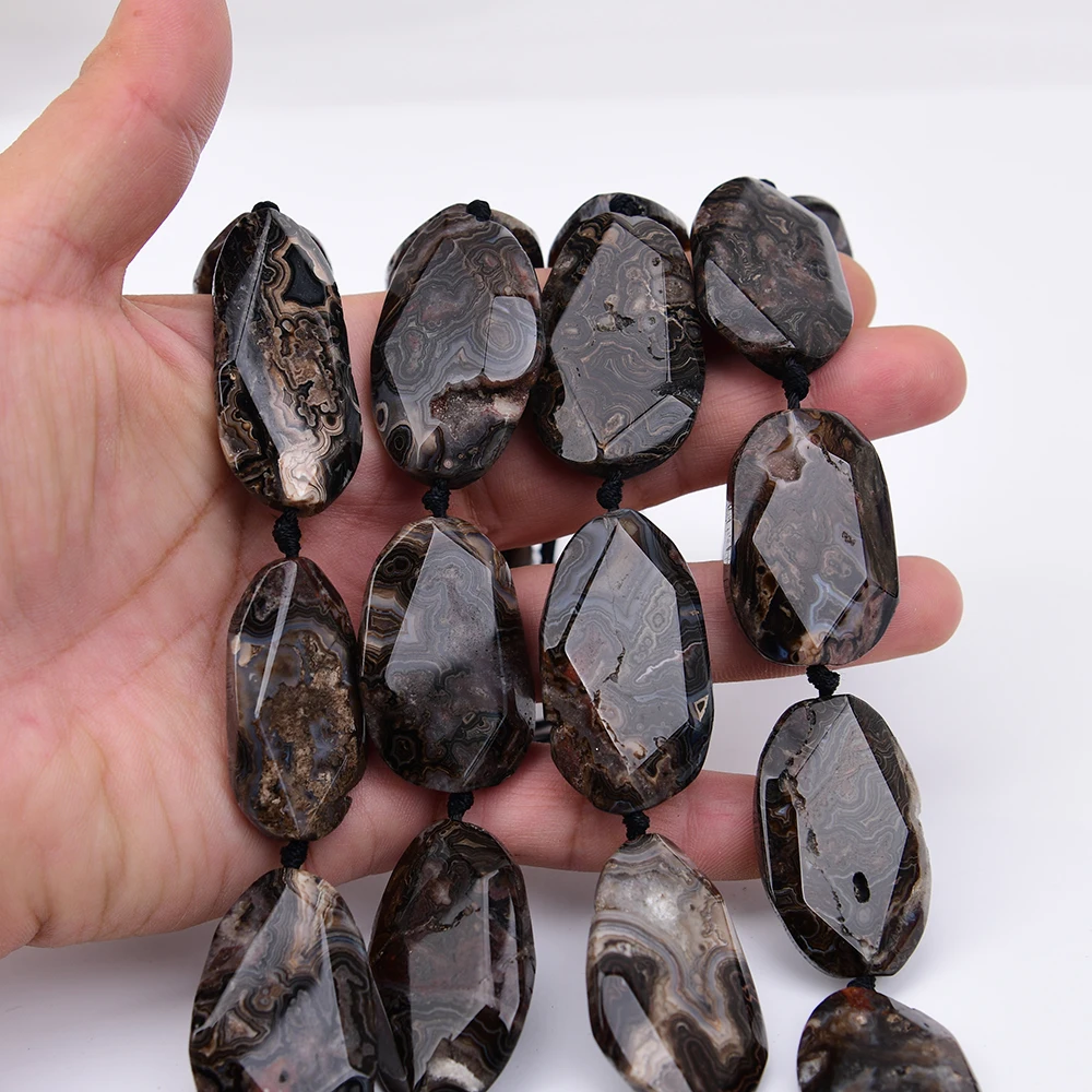 APDGG Big 28x40mm Natural Black Crazy Lace Agate Stone Cutting Oval Chunky Slice Loose Pendant Beads 16.5
