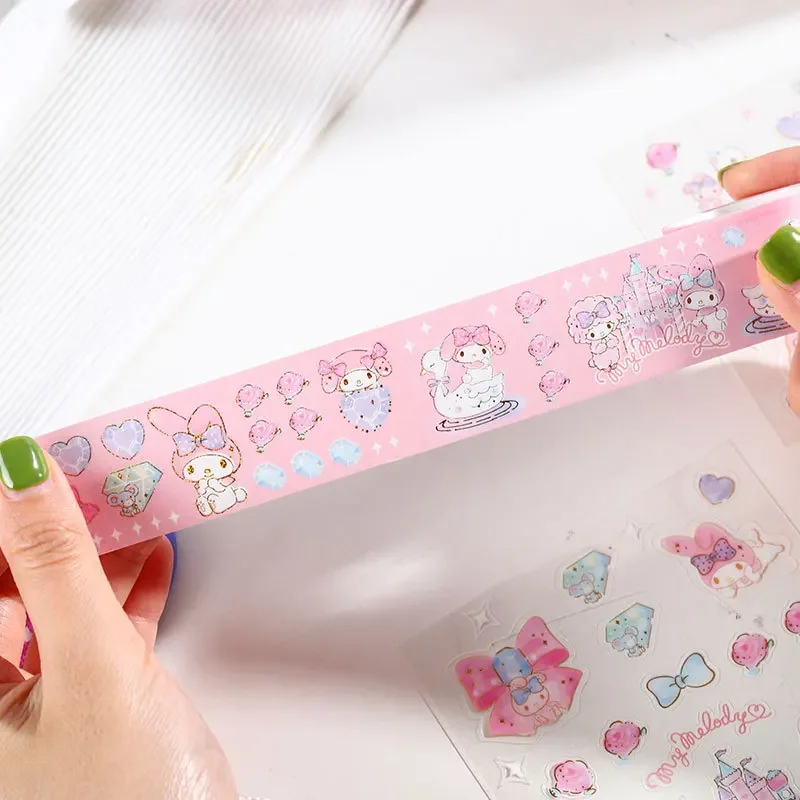 14Pcs/set Cute Sanrio mymelody Kuromi Cinnamoroll New Gold Foil Washi Tape Stickers Set Scrapbooking Diy Journaling Stationery